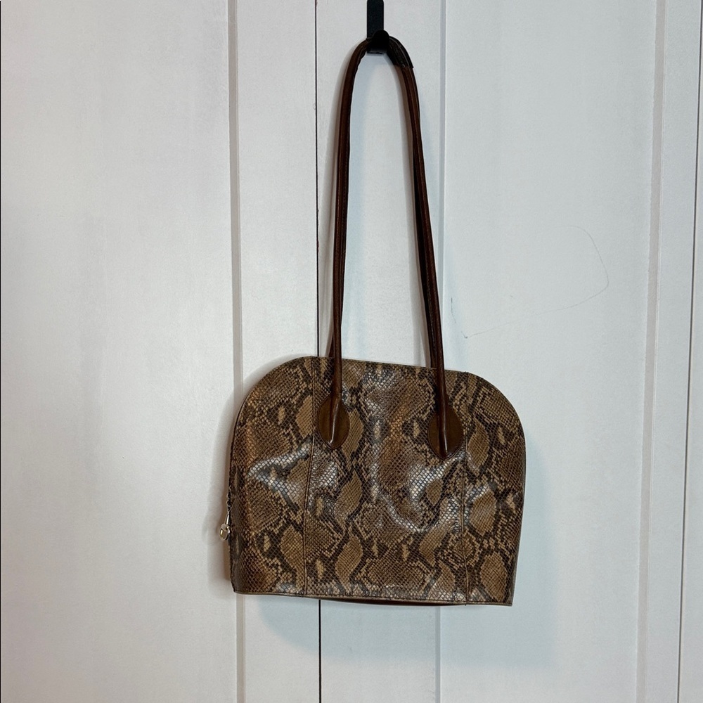 Vintage Due Fratelli Brown Python Snake Print Leather Bag Made in Canada